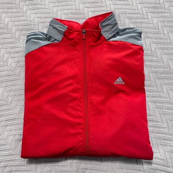 Adidas classic three stripe red and gray windbreaker size XL - Picture 1 of 7